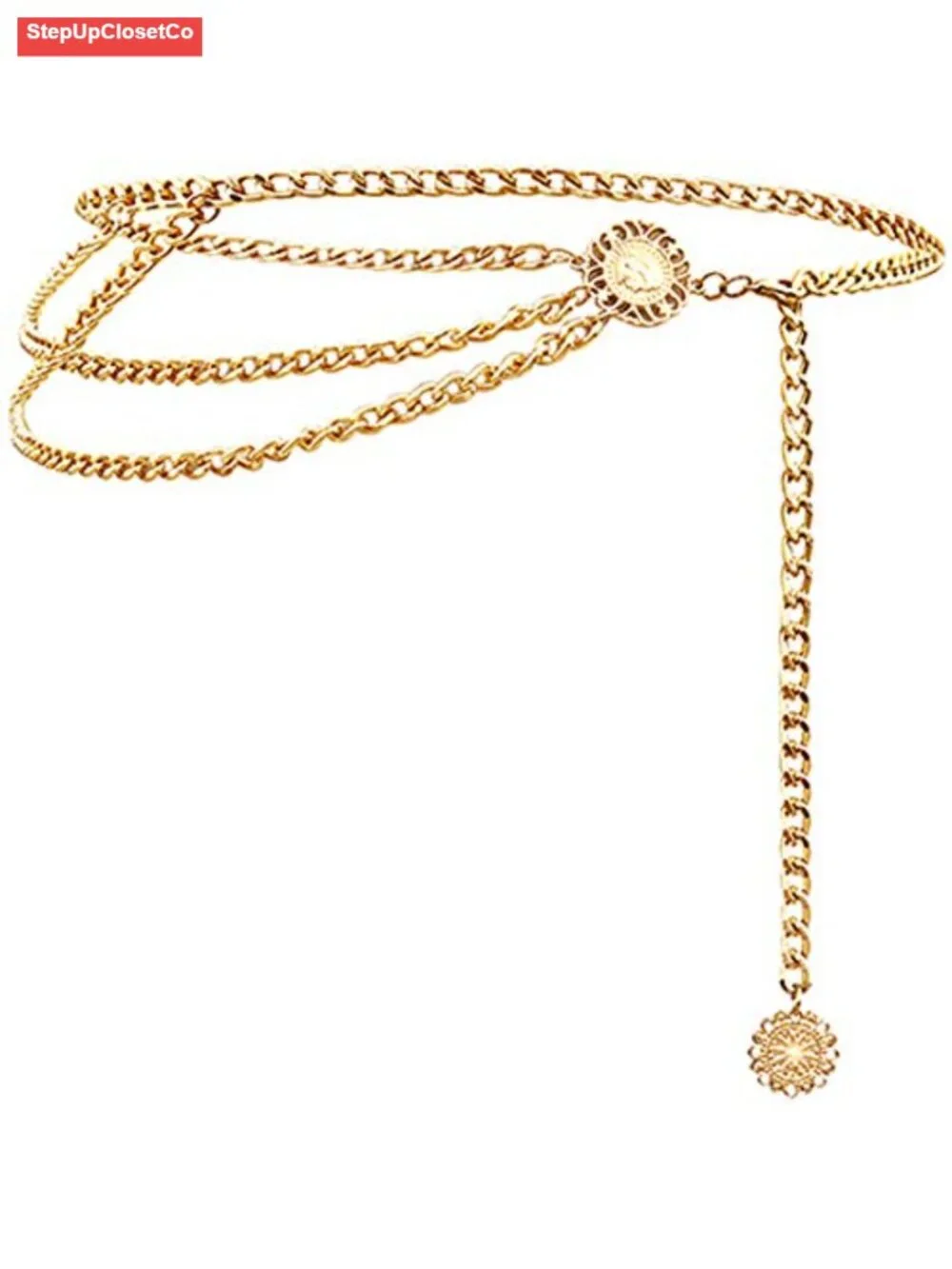 Multilayer Metal Waist Chain Belt for Women, Adjustable Coin Pendant Dress Belt